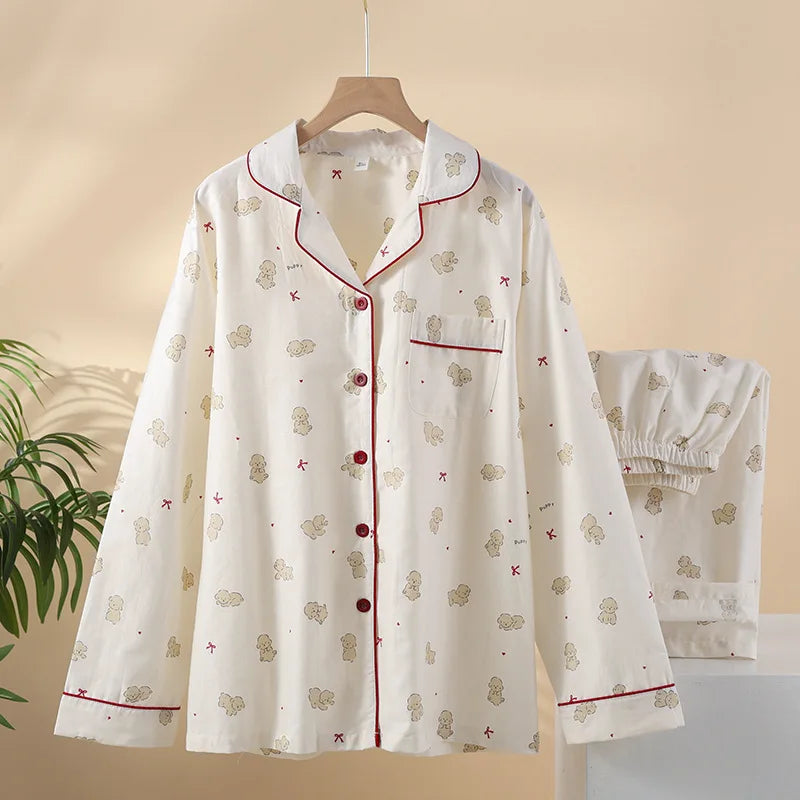 2025 kimono femme maple leaf pajama sets women 100% gauze cotton long sleeve casual sleepwear women pyjamas autumn hot sale