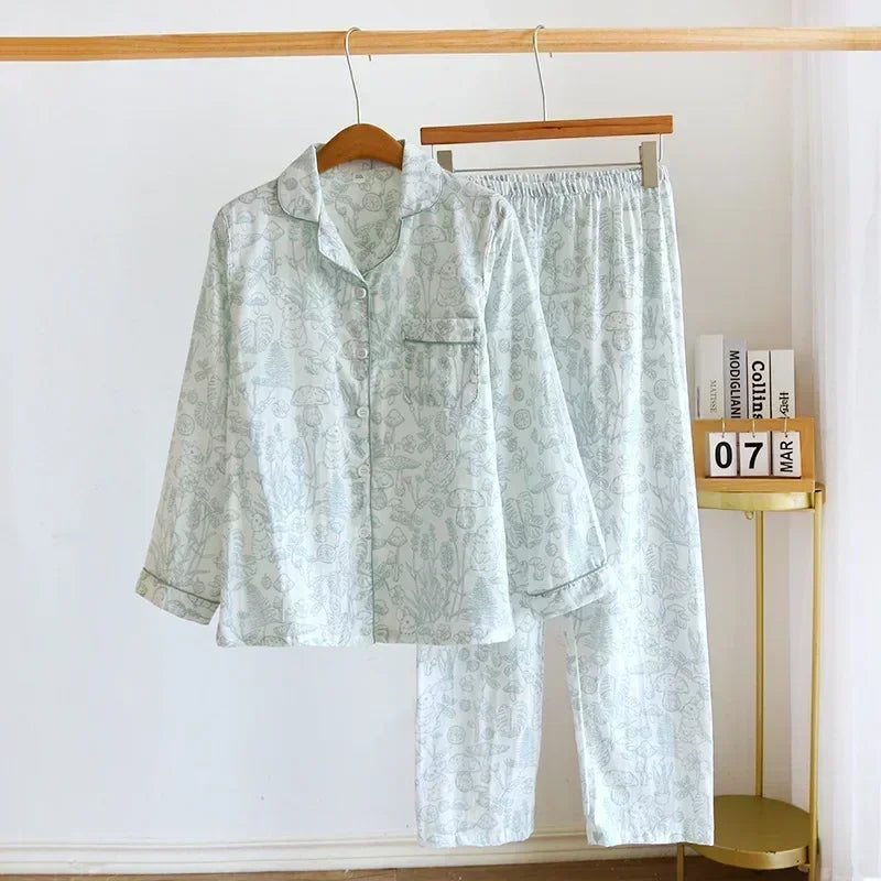 2025 kimono femme maple leaf pajama sets women 100% gauze cotton long sleeve casual sleepwear women pyjamas autumn hot sale