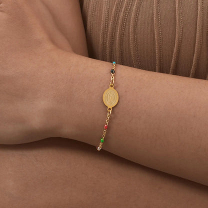 Bohemian Colored Bead Chains Virgin Bracelets for Women,Gold Color Stainless Steel Bracelets,Holy Christian Jewelry Gift