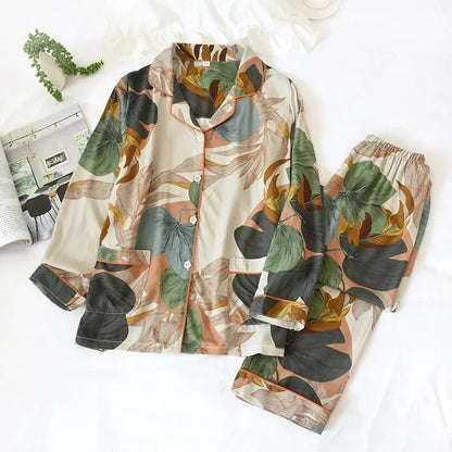Two-piece Set Women Home Clothes for Spring and Autumn Long-sleeved Viscose Cotton Trouser Suits Women Sleepwear Pajama Set