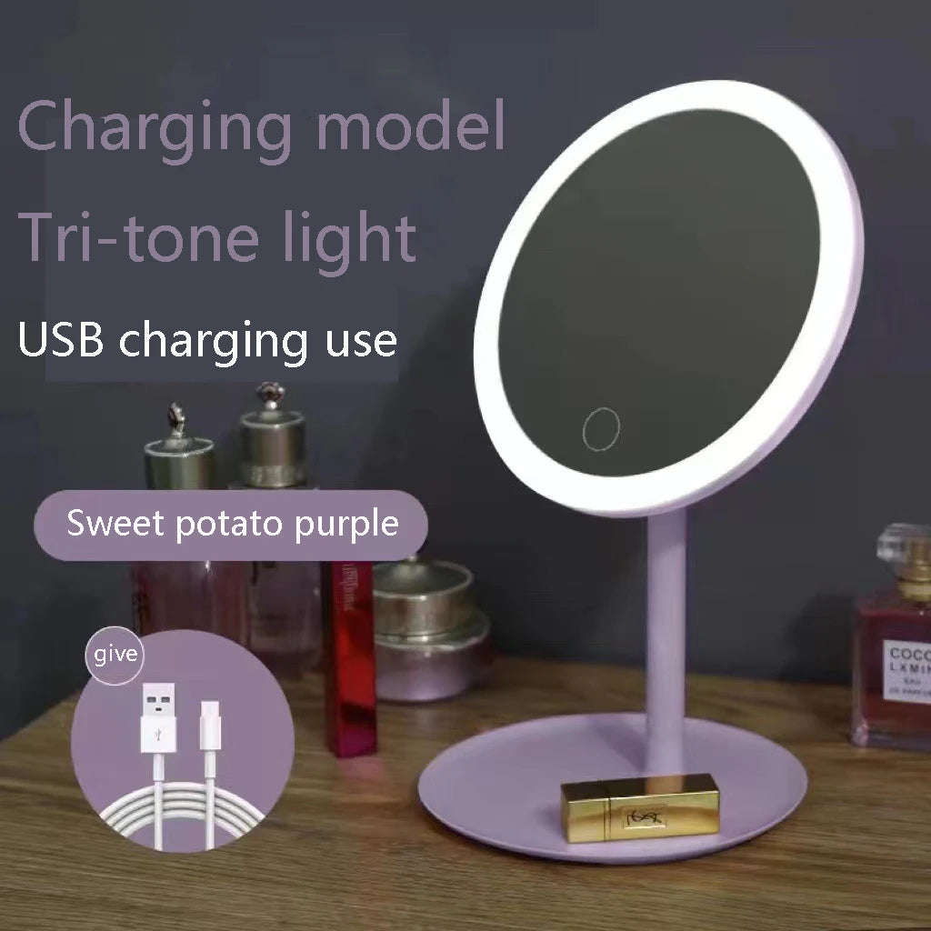 Makeup Mirror With Led Light Usb Portable Removable Desk Vanity Mirror Adjustable Tricolor Hd Light Dropshiping Travel Home Tool