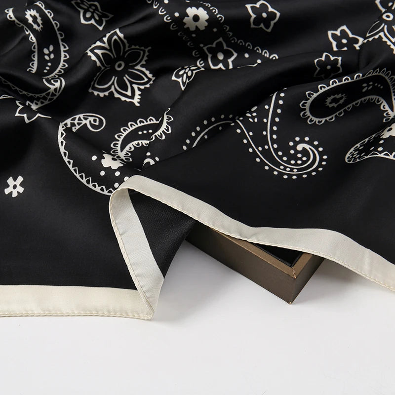 70cm Paisley Print Muslim Hijab Women Bandanas Square Silk Scarf Headband Handkerchief Neckerchief Hairscarf Scarves Luxury