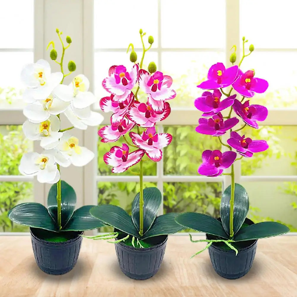 1 Set Beautiful Fake Potted Flowers Portable Simulation Bonsai Orchid Natural-Looking Desktop Fake Potted Flowers