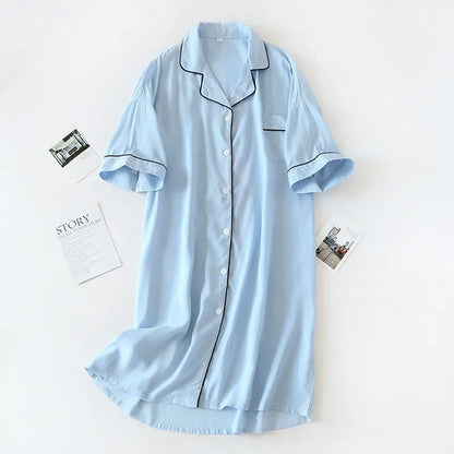 Women Summer Cotton Cardigan Nightdress Loose Women Short Sleeve Nightgown Cartoon Floral Print Sleep Dress Nachtkleding Vrouwen