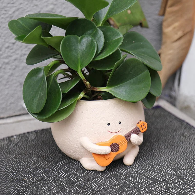 Smily Face Planter Pot With Drainage Hole Cute Resin For String Of Plant Unique Guitar Succulent Pots For Indoor