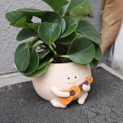 Smily Face Planter Pot With Drainage Hole Cute Resin For String Of Plant Unique Guitar Succulent Pots For Indoor