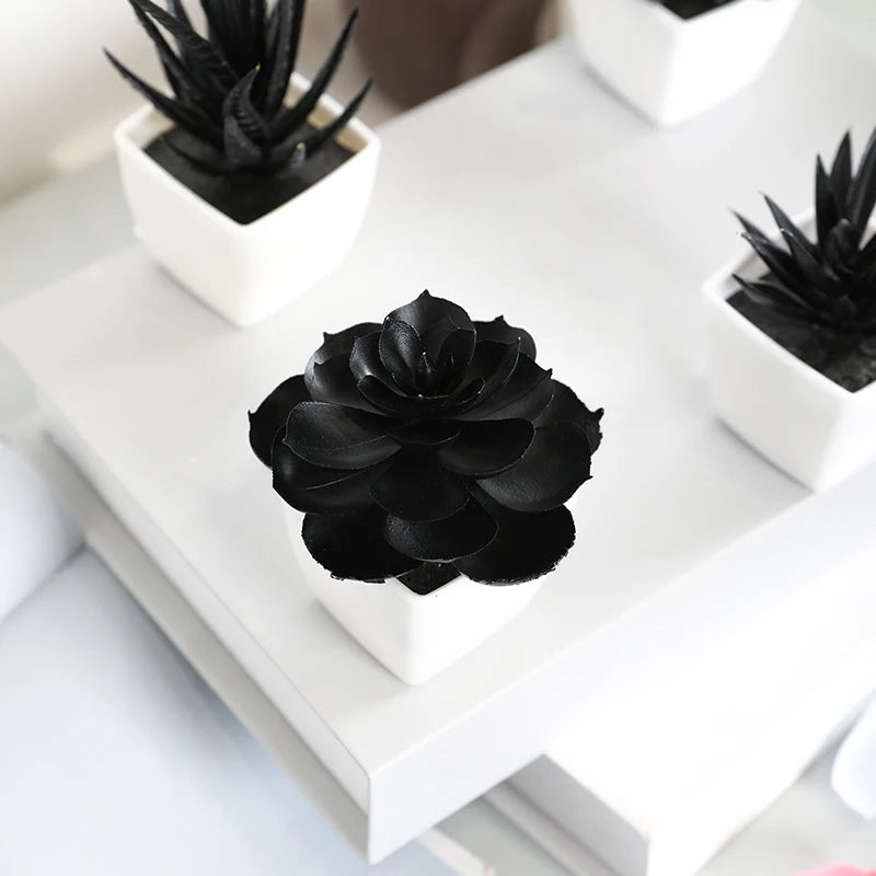 6PCS Black Artificial Succulent Small Potted Plant, Home, Office, Windowsill, Desktop, Holiday Party Decoration