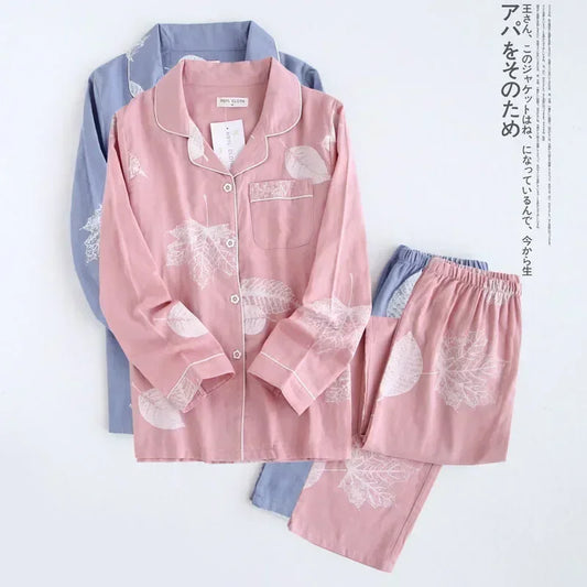 2025 kimono femme maple leaf pajama sets women 100% gauze cotton long sleeve casual sleepwear women pyjamas autumn hot sale