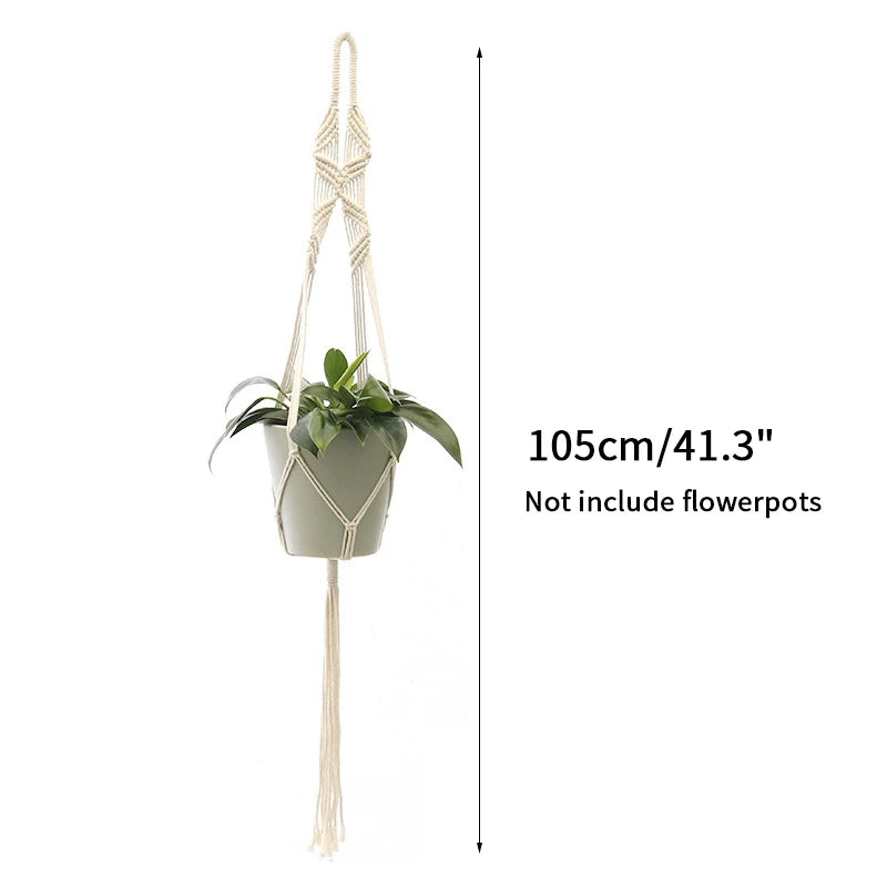 Gardening Plant Hanging Basket Handmade Macrame Flowerpot Pocket Cotton Rope Flower Pot Indoor Home Boho Style Yard Wall Decor