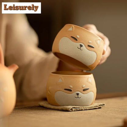 130ML Cartoon Hand Drawn Shiba Inu Teacup Zen Tea Bowl Water Jug Fragrance Cup Chazhan Cute Dog Master Cups Coffee Mugs Teaware