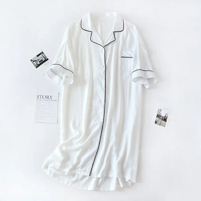 Women Summer Cotton Cardigan Nightdress Loose Women Short Sleeve Nightgown Cartoon Floral Print Sleep Dress Nachtkleding Vrouwen