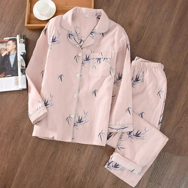 2025 kimono femme maple leaf pajama sets women 100% gauze cotton long sleeve casual sleepwear women pyjamas autumn hot sale