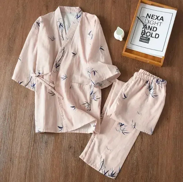 2025 new seven-sleeve Japanese-style kimono pajamas set female spring and autumn 100% cotton gauze home clothes cute sweet two-p