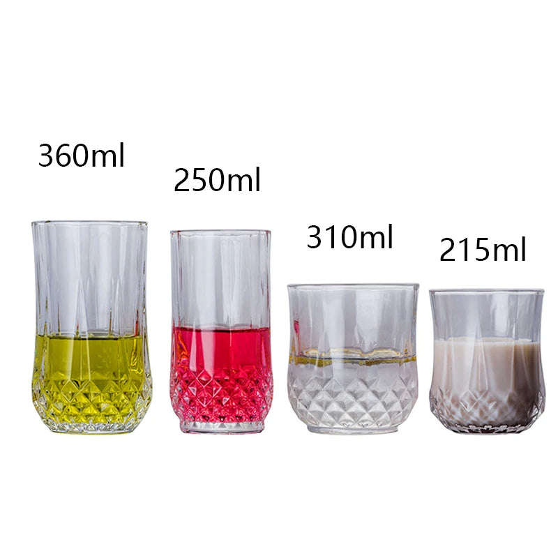 85ml/215ml/310ml/250ml/360ml Collins Glass Whiskey Cups Diamond Relief Bottom Beverage Cup Household Tazas Coffeeware Drinkware
