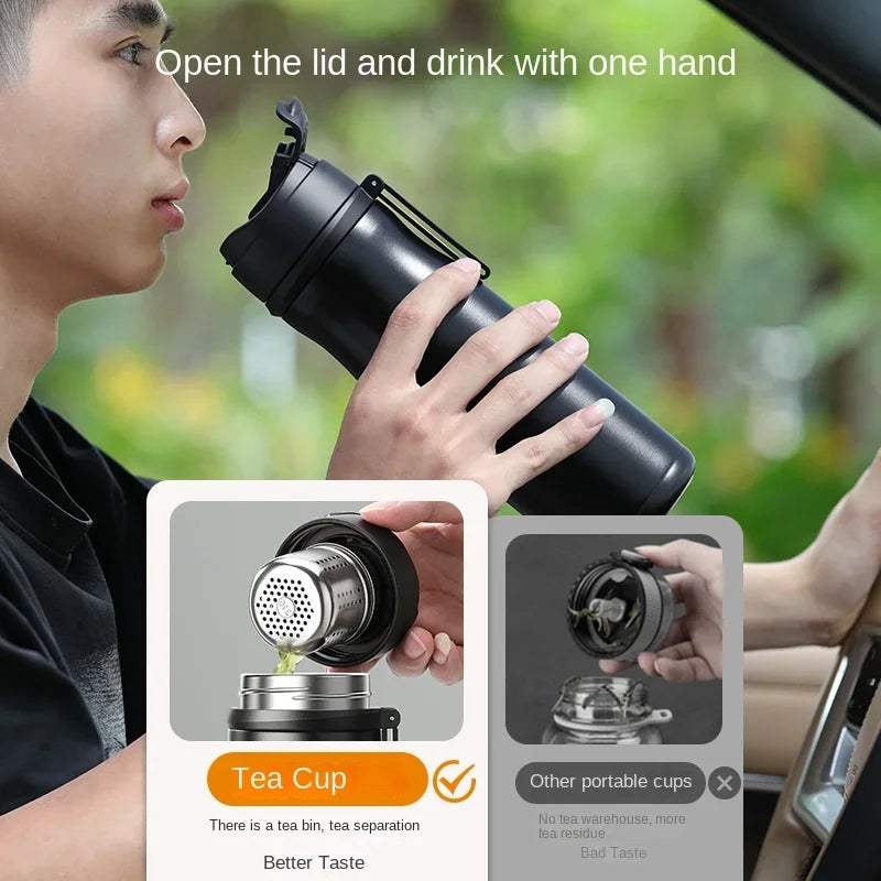 600ml Magnetic Tea Thermos Cup with Movable Filter Infuser Stainless Steel Vacuum Flask Keep Cold Hot Travel Business Car Gift