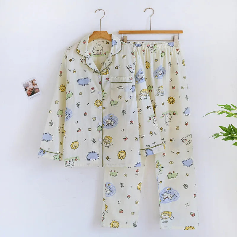 2025 kimono femme maple leaf pajama sets women 100% gauze cotton long sleeve casual sleepwear women pyjamas autumn hot sale