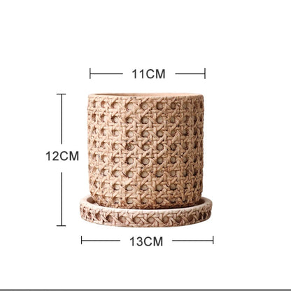 Creative Decorative Pot Simple Round Retro Desktop Cement Flower Pot Living Room Green Plant Pottery Imitation Vine Weaving