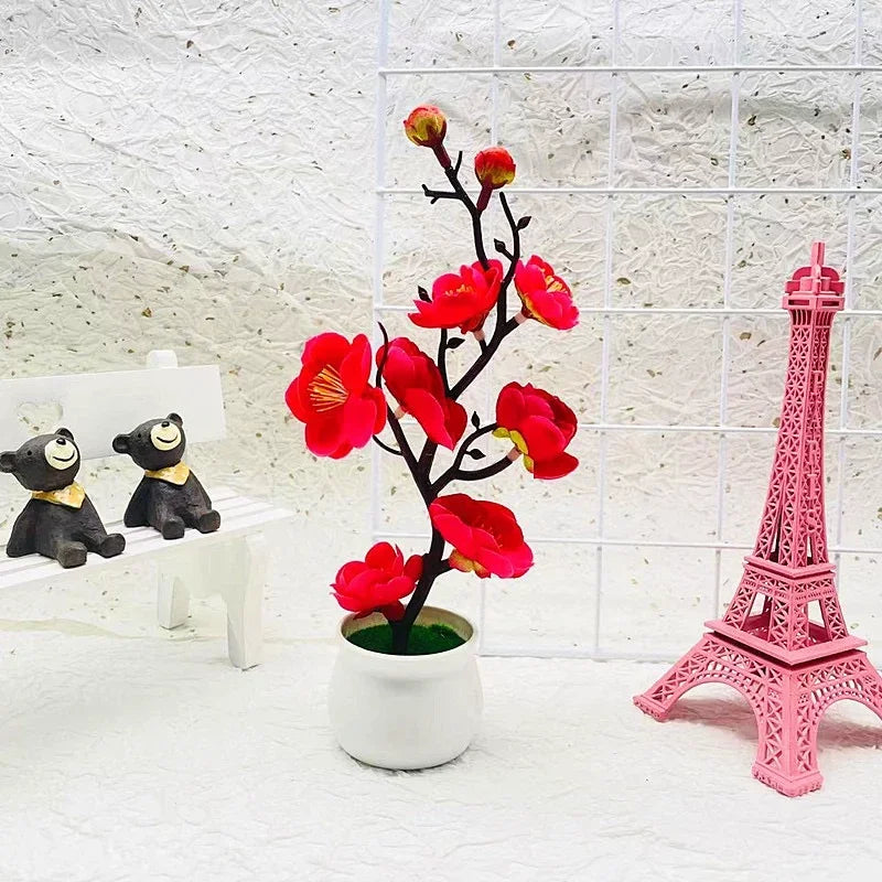Potted Simulation Flower for Home Wedding Office Table Decoration Realistic Anti-fading Simulation Silk Plum Fake Plants
