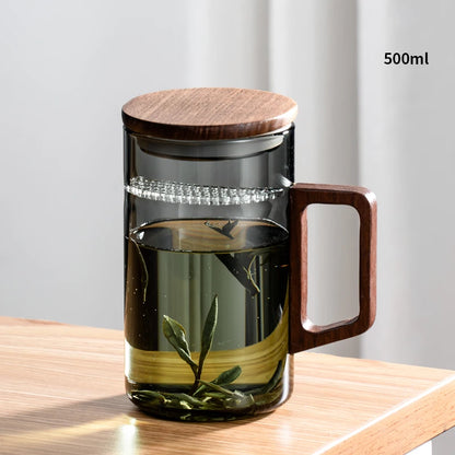 GIANXI 500ML Drinkware Transparent Glass Cup With wooden Lid Wooden Handle Coffee Mug Kitchen Tea Making Cup Coffeeware Teaware