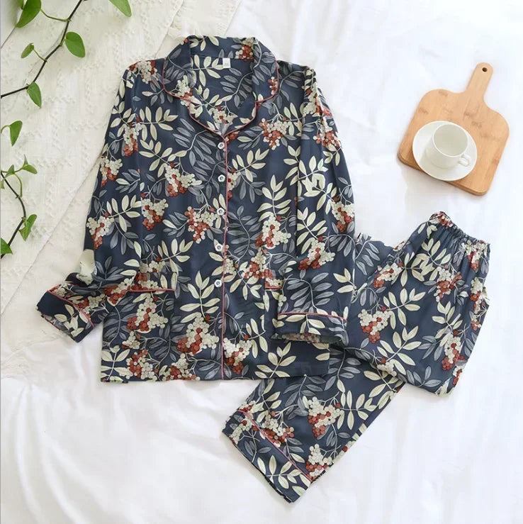 Two-piece Set Women Home Clothes for Spring and Autumn Long-sleeved Viscose Cotton Trouser Suits Women Sleepwear Pajama Set