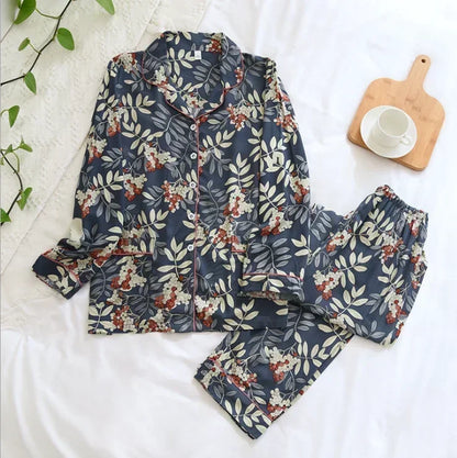 Two-piece Set Women Home Clothes for Spring and Autumn Long-sleeved Viscose Cotton Trouser Suits Women Sleepwear Pajama Set