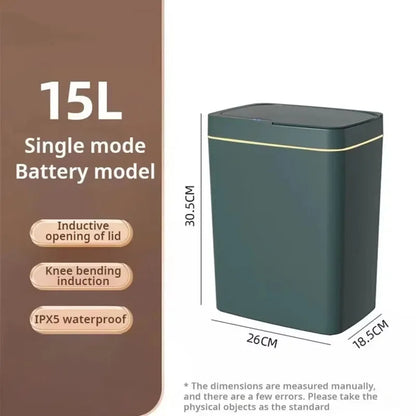 15-Liter Smart Trash Can Automatic Touchless, Waterproof Sensor Trash Bin for Bathroom Kitchen Bedroom, Odorless Modern Basket