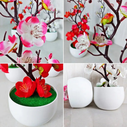 Potted Simulation Flower for Home Wedding Office Table Decoration Realistic Anti-fading Simulation Silk Plum Fake Plants