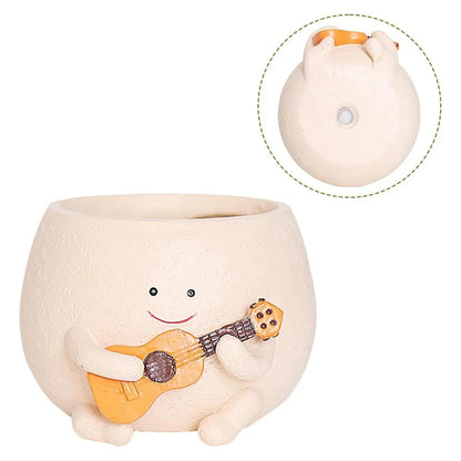 Smily Face Planter Pot With Drainage Hole Cute Resin For String Of Plant Unique Guitar Succulent Pots For Indoor