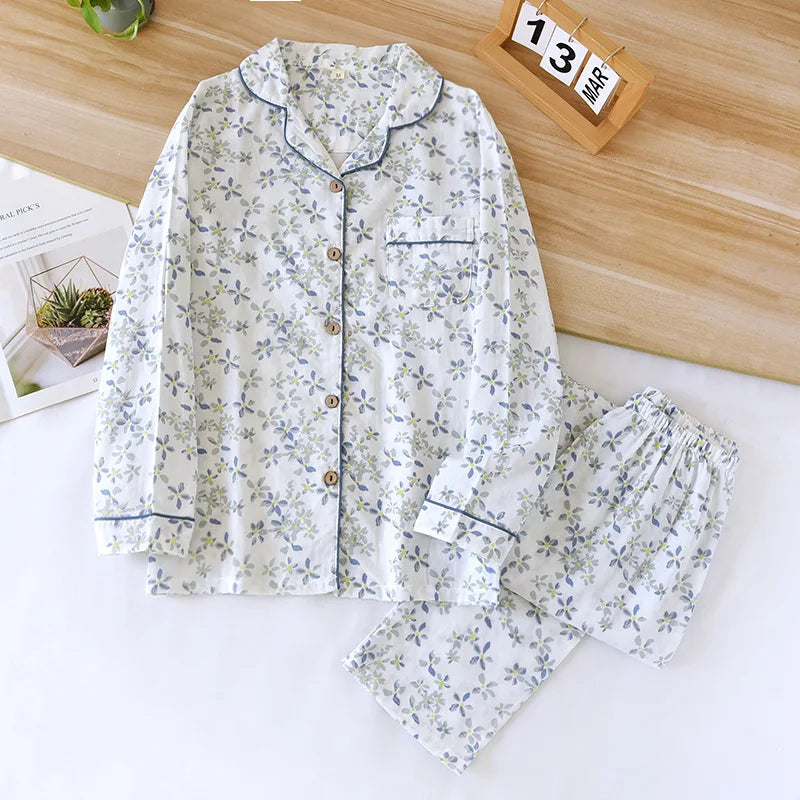 2025 kimono femme maple leaf pajama sets women 100% gauze cotton long sleeve casual sleepwear women pyjamas autumn hot sale