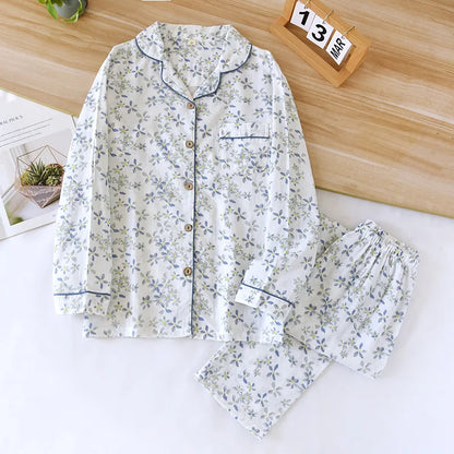 2025 kimono femme maple leaf pajama sets women 100% gauze cotton long sleeve casual sleepwear women pyjamas autumn hot sale