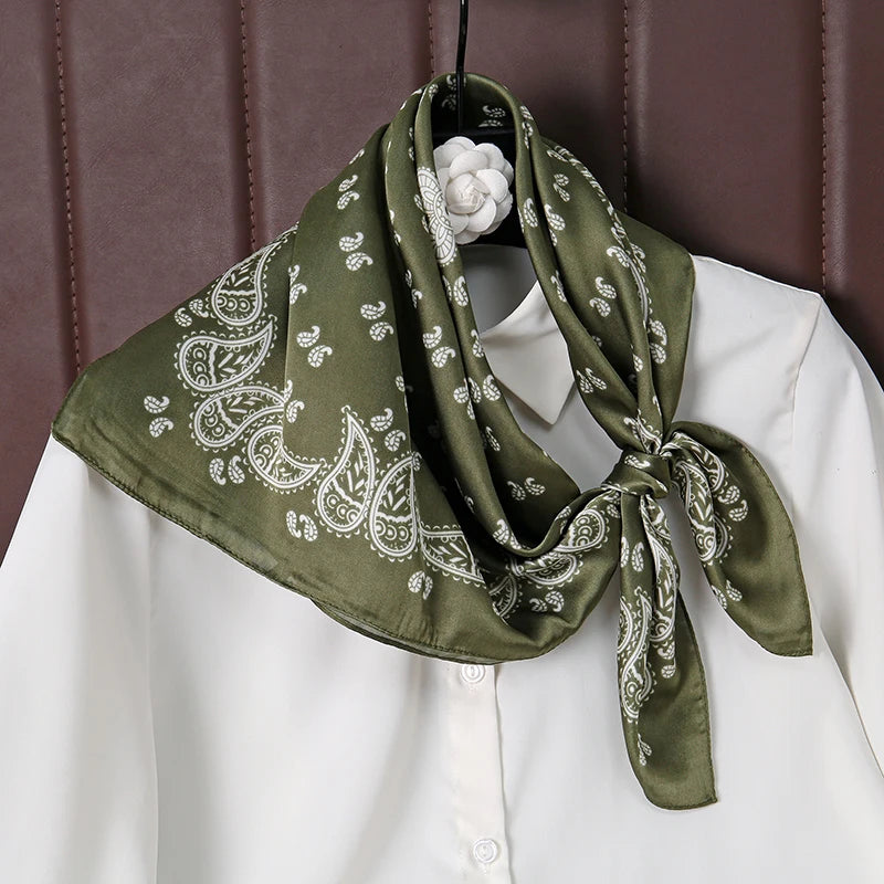 70cm Paisley Print Muslim Hijab Women Bandanas Square Silk Scarf Headband Handkerchief Neckerchief Hairscarf Scarves Luxury