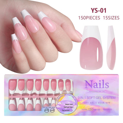150pcs Nude White Fake Nails Need Adhesive Glue Glitter Press on Nails Women Wearable Nail Art Stickers Full Finished False Nail
