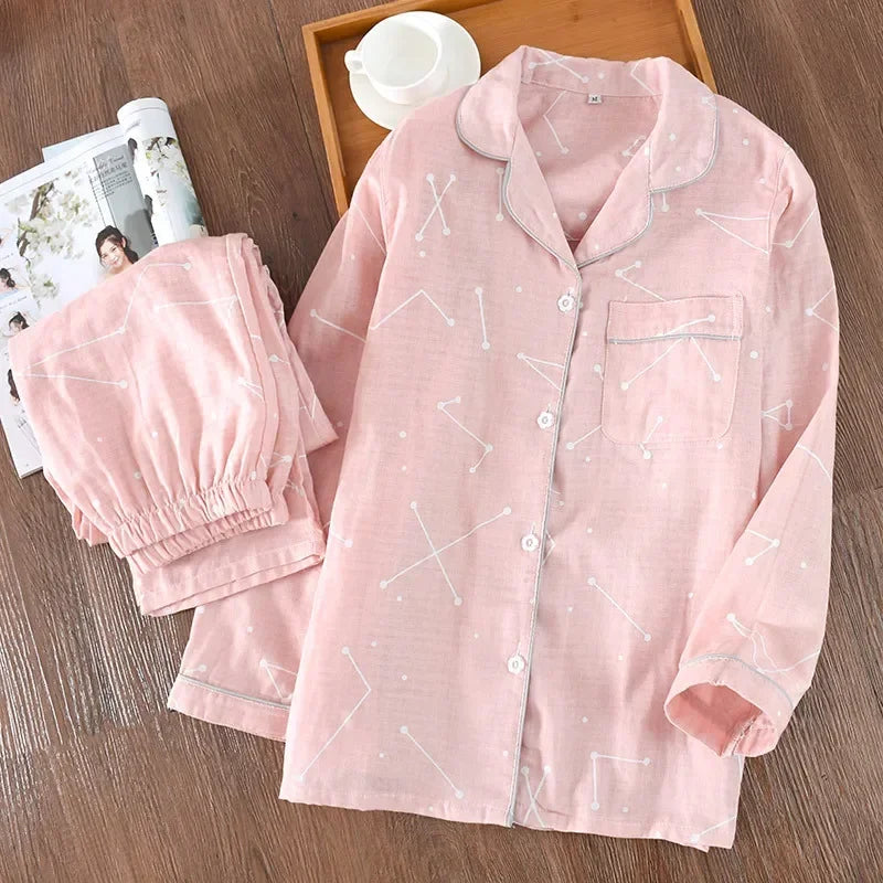 2025 kimono femme maple leaf pajama sets women 100% gauze cotton long sleeve casual sleepwear women pyjamas autumn hot sale
