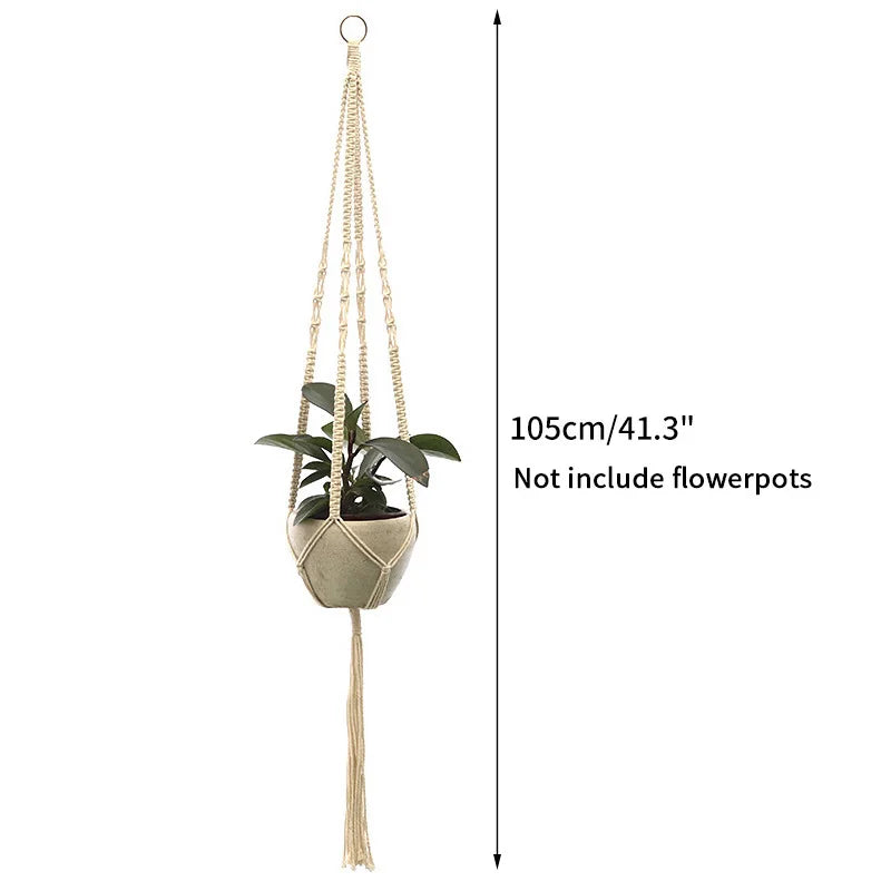 Gardening Plant Hanging Basket Handmade Macrame Flowerpot Pocket Cotton Rope Flower Pot Indoor Home Boho Style Yard Wall Decor
