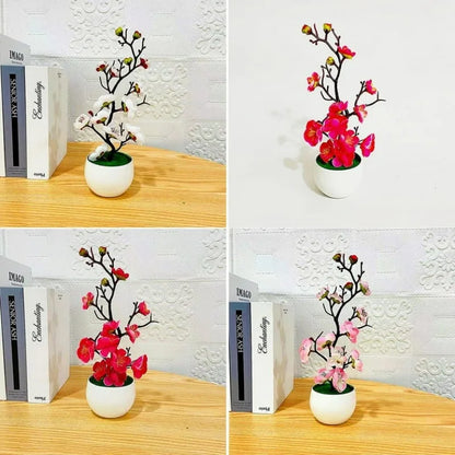 Potted Simulation Flower for Home Wedding Office Table Decoration Realistic Anti-fading Simulation Silk Plum Fake Plants