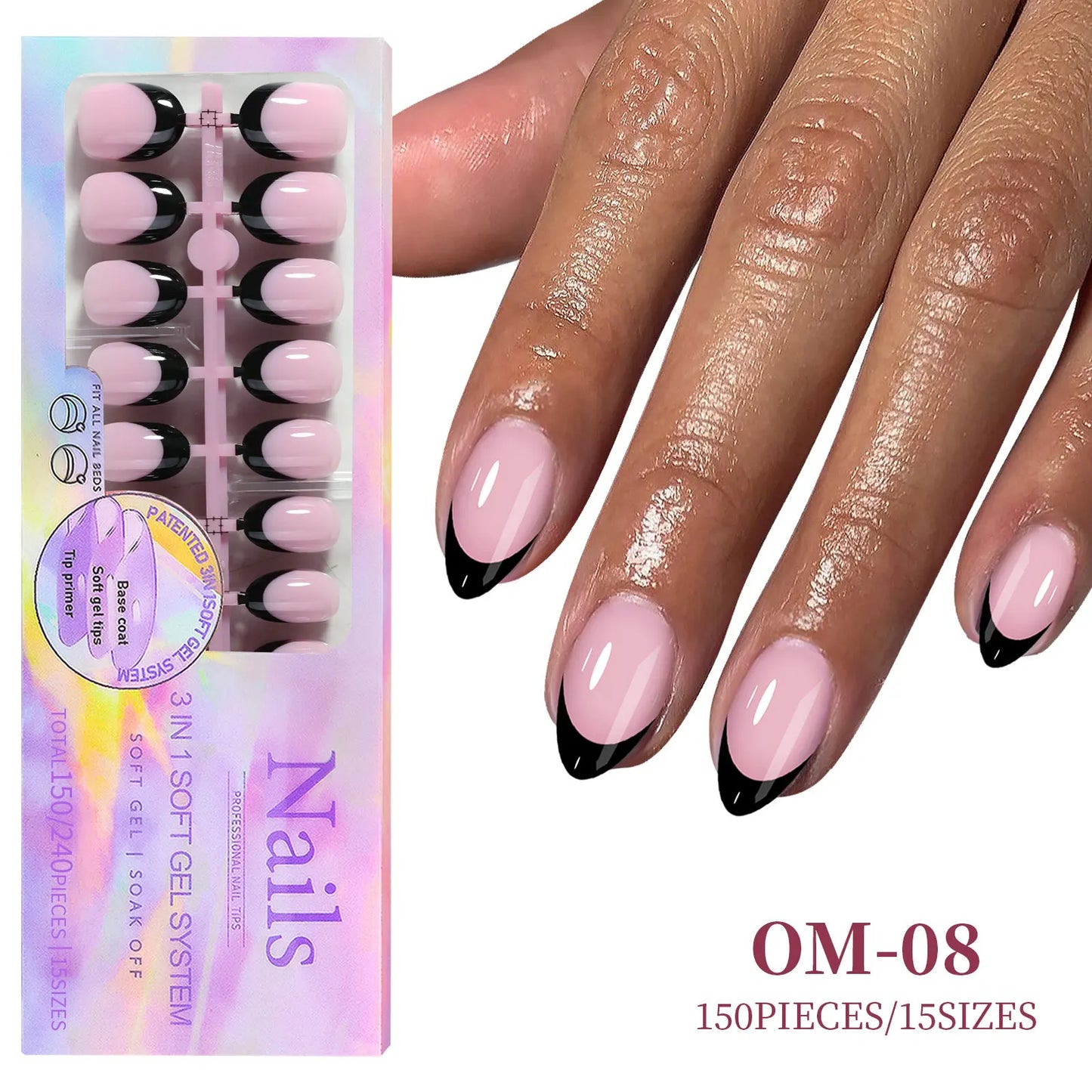 150pcs/Boxed French Gel Tips Press On Nails Black Coffee Almond Nails 15 Sizes Pre-applied Fake Nails For Manicure Extension