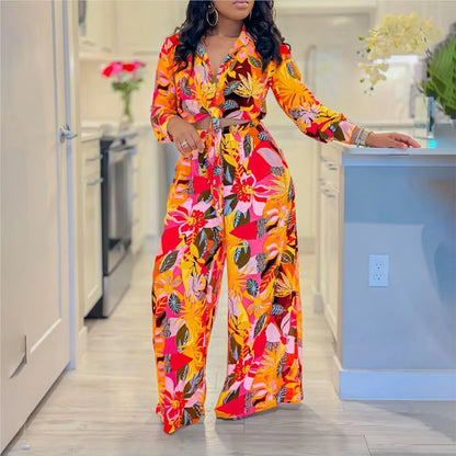 Fashion Printed Shirt Long Sleeve Women's Suit Spring Autumn Fashion Lace Up Tops Slim Elegant Female Straight Pants 2 Piece Set