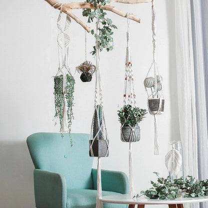 Gardening Plant Hanging Basket Handmade Macrame Flowerpot Pocket Cotton Rope Flower Pot Indoor Home Boho Style Yard Wall Decor