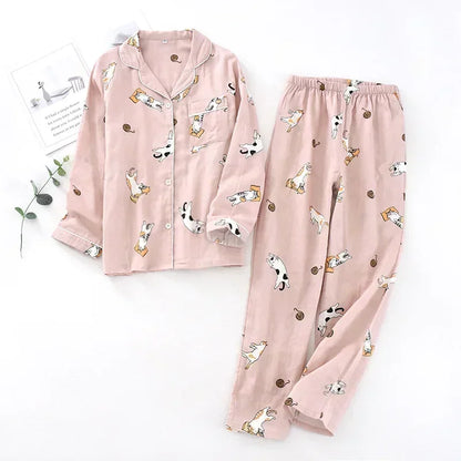 2025 kimono femme maple leaf pajama sets women 100% gauze cotton long sleeve casual sleepwear women pyjamas autumn hot sale