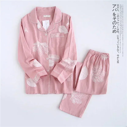 2025 kimono femme maple leaf pajama sets women 100% gauze cotton long sleeve casual sleepwear women pyjamas autumn hot sale