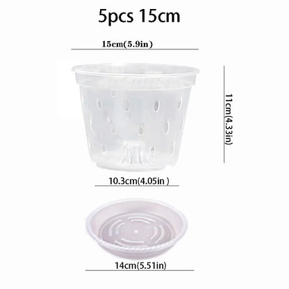 5Pcs 11/12.5/14/15/17cm Planter Pots with Side Holes Orchid Flowerpot with Trays Breathable Transparent Plastic  Flowerpot