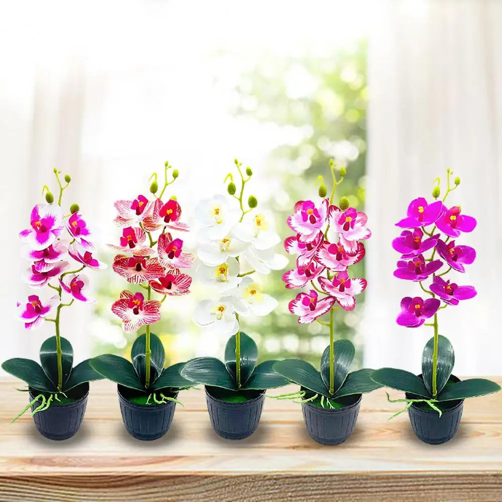 1 Set Beautiful Fake Potted Flowers Portable Simulation Bonsai Orchid Natural-Looking Desktop Fake Potted Flowers