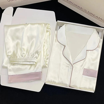 High Quality Ice Silk Light Luxury Pajamas Women's Pajama Spring and Autumn Style Long Sleeve Home Set Nightwear Sleepwear