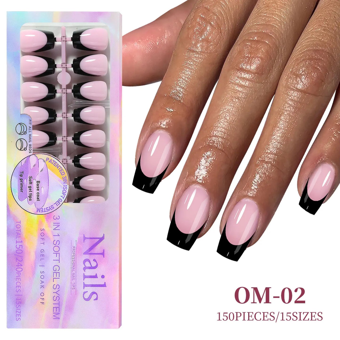 150pcs/Boxed French Gel Tips Press On Nails Black Coffee Almond Nails 15 Sizes Pre-applied Fake Nails For Manicure Extension