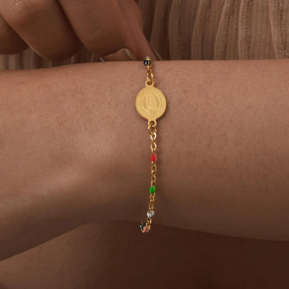 Bohemian Colored Bead Chains Virgin Bracelets for Women,Gold Color Stainless Steel Bracelets,Holy Christian Jewelry Gift