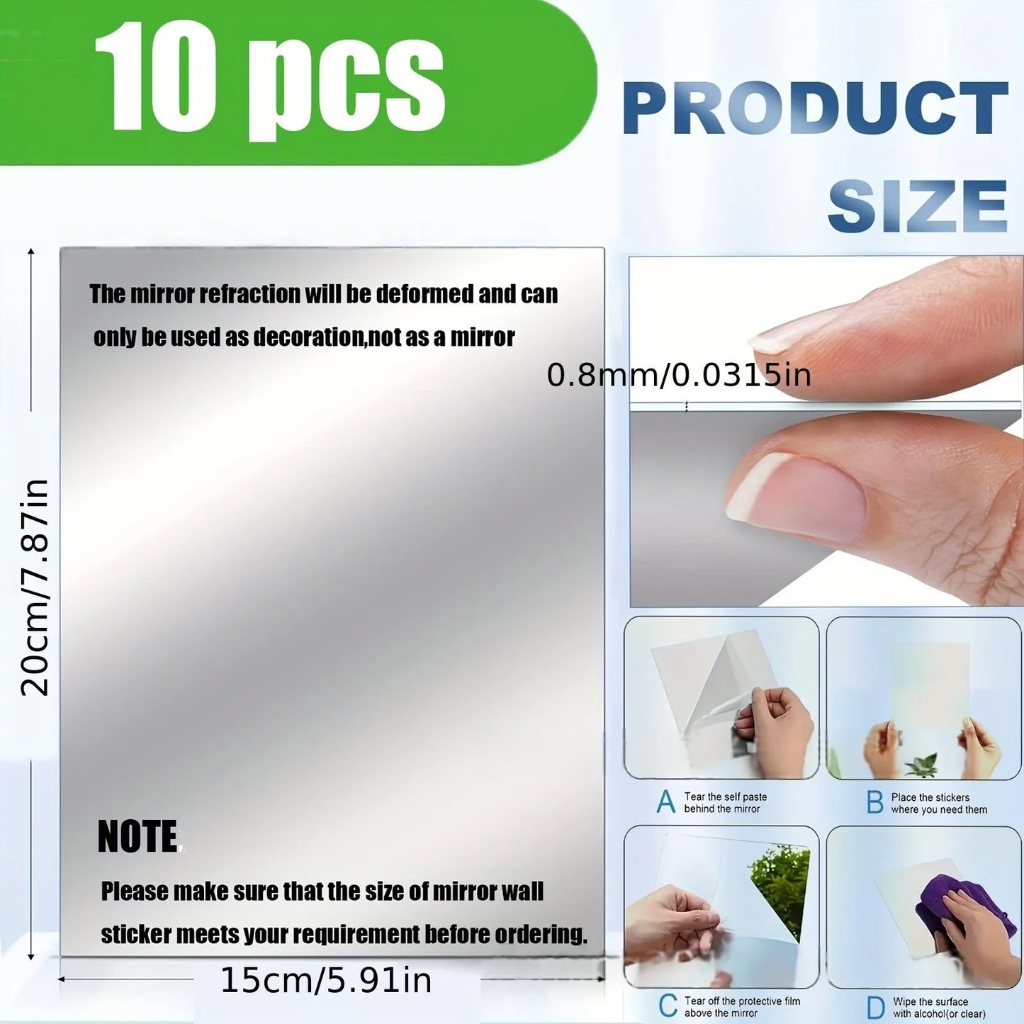 10pcs15/20cm 3D Self-adhesive Mirror Wall Stickers Thickened 2mm Flexible DIY Art Acrylic Mirror Stickers Living Room Decoration