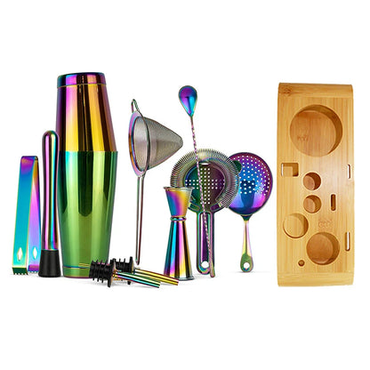 Cocktail Shaker Bar Set: 2 Weighted Boston Shakers, Cocktail Strainer Set,Jigger,Muddler and Spoon, Ice Tong and 2 Bottle Pourer