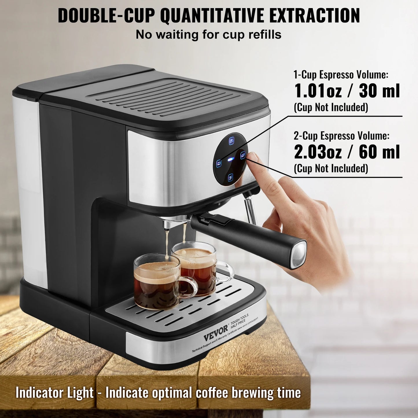 VEVOR Espresso Machine 15 Bar Coffee and Espresso Maker with Milk Frother Steam Wand Professional Semi-Automatic Latte Machine