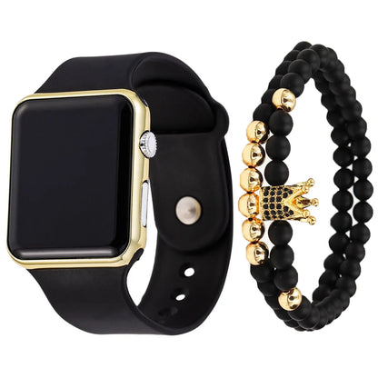 Unisex fashion trend casual personality square LED electronic watch versatile electronic watch with crown bracelet