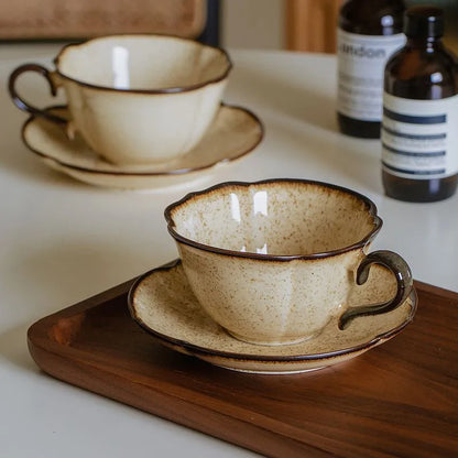 Ceramic Afternoon Tea Cup and Saucer Set, Lace Shape, Home Cafe, Office Teaware, Coffee Mug with Handle, Novel Gift, 240ml